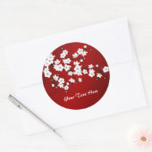 Asia Floral White Cherry Blossom Red Runder Aufkleber (Umschlag)