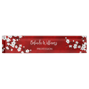 Asia Floral White Cherry Blossom Red Salon Namensplakette