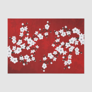 Asia Floral White Cherry Blossom Red Seidenpapier