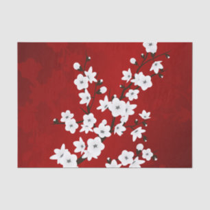 Asia Floral White Cherry Blossom Red Seidenpapier