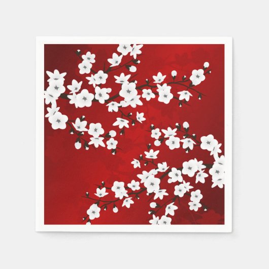 Asia Floral White Cherry Blossom Red Serviette (Vorderseite)