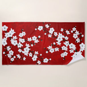 Asia Floral White Cherry Blossom Red Strandtuch