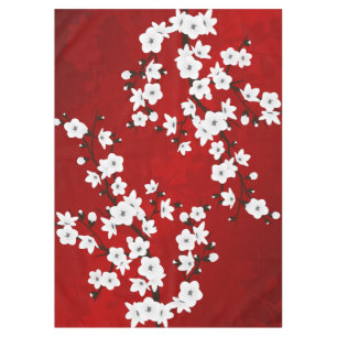 Asia Floral White Cherry Blossom Red Tischdecke