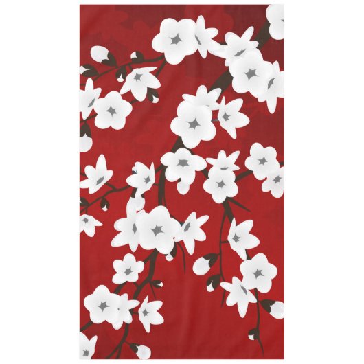 Asia Floral White Cherry Blossom Red Tischdecke (Vorderseite)