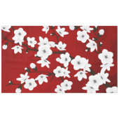 Asia Floral White Cherry Blossom Red Tischdecke (Vorderseite (Horizontal))