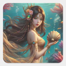 Asia - Mermaid Series Art Collection Quadratischer Aufkleber