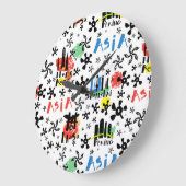 Asia | Symbols Pattern Große Wanduhr (Winkel)