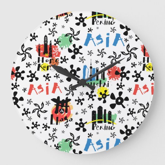 Asia | Symbols Pattern Große Wanduhr (Vorderseite)