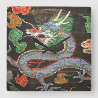 Asian Art Bright Colorful | Dragon Quadratische Wanduhr