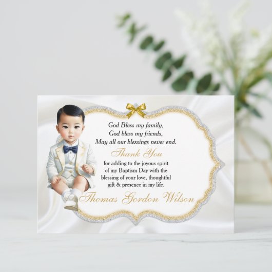 Asian Baby Boy Baptism Community Danke (Stehend Vorderseite)