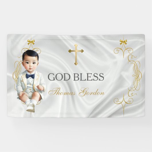 Asian Baby Boy Baptisse Christening Gold Banner (Horizontal)