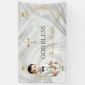 Asian Baby Boy Baptisse Christening Gold Banner (Vertikal)