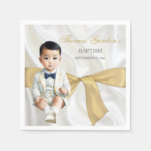 Asian Baby Boy Taufe Christening White & Gold Serviette