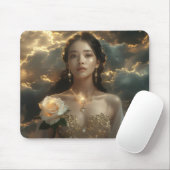 Asian Beauty With White Rose Mousepad (Mit Mouse)