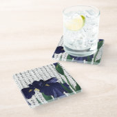 Asian Blue Iris im Kanji Hintergrund Glasuntersetzer (Schrägansicht)