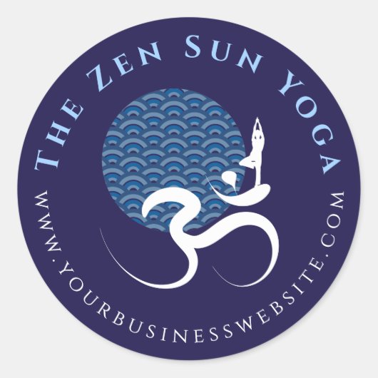 Asian Blue Sun Yoga Modern Zen Calligraphy Om Om Runder Aufkleber (Vorderseite)