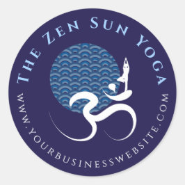 Asian Blue Sun Yoga Modern Zen Calligraphy Om Om Runder Aufkleber
