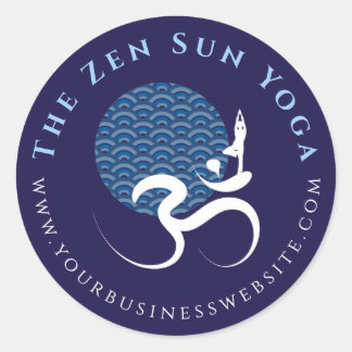 Asian Blue Sun Yoga Modern Zen Calligraphy Om Om Runder Aufkleber