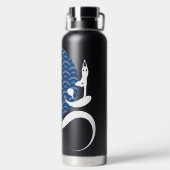 Asian Blue Sun Yoga Modern Zen Calligraphy Om Om Trinkflasche (Rückseite)