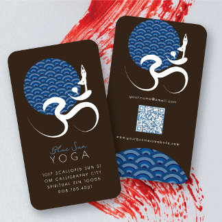 Asian Blue Sun Yoga Modern Zen Calligraphy Om Om Visitenkarte