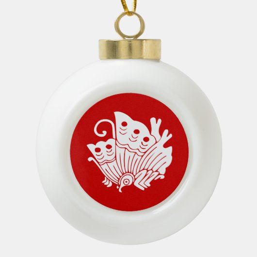 Asian Butterfly Japanese Kamon Design Keramik Kugel-Ornament (Vorderseite)