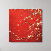 Asian Cherry Blossom auf lebendigem rotem Hintergr Leinwanddruck (Vorderseite)