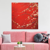 Asian Cherry Blossom auf lebendigem rotem Hintergr Leinwanddruck (Insitu (Wohnzimmer))