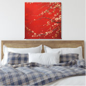 Asian Cherry Blossom auf lebendigem rotem Hintergr Leinwanddruck (Insitu (Schlafzimmer))