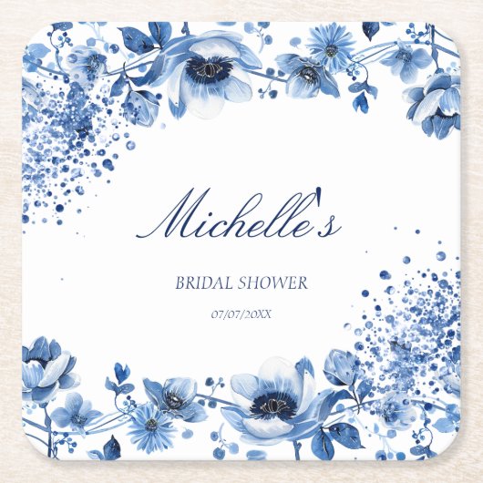 Asian Chinoiserie Light Blue Floral Bridgerton Rechteckiger Pappuntersetzer (Vorderseite)