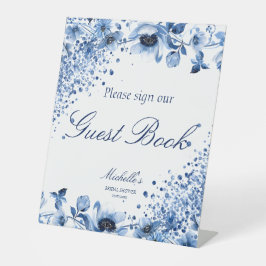 Asian Chinoiserie Light Blue Floral Guest Book Sockelschild