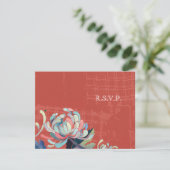Asian Chrysanthemum Red Wedding RSVP Karte (Stehend Vorderseite)
