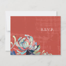 Asian Chrysanthemum Red Wedding RSVP Karte