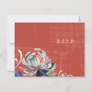 Asian Chrysanthemum Red Wedding RSVP Karte