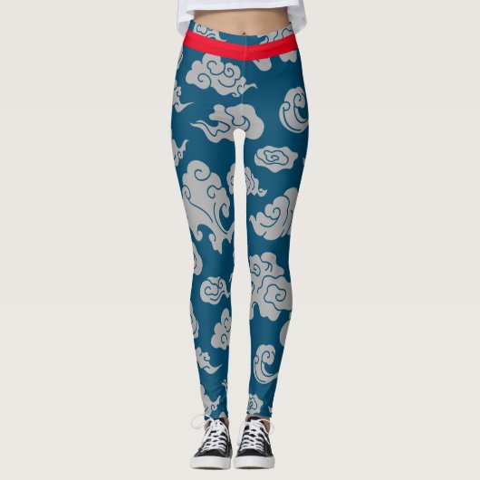 ASIAN CLOUD PATTERN BLAUE LEGGINGS (Vorderseite)