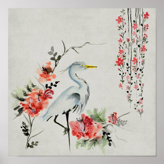 Asian`Crane Floral Poster (Vorne)