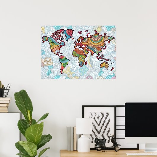 Asian Design World Map Poster (Heimbüro)