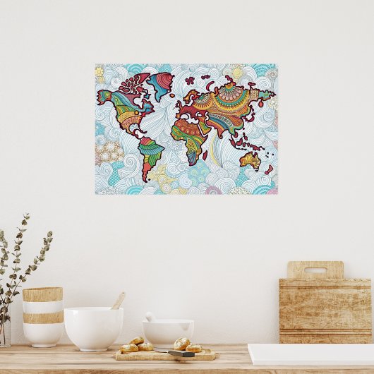 Asian Design World Map Poster (Küche)