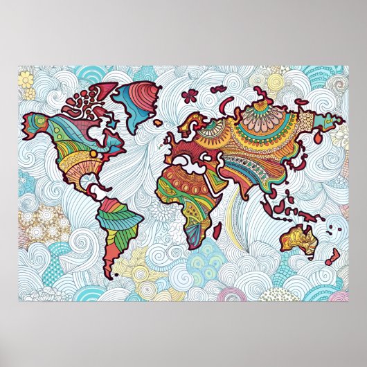 Asian Design World Map Poster (Vorne)