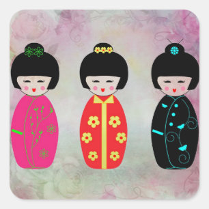 Asian Dolls Quadratischer Aufkleber