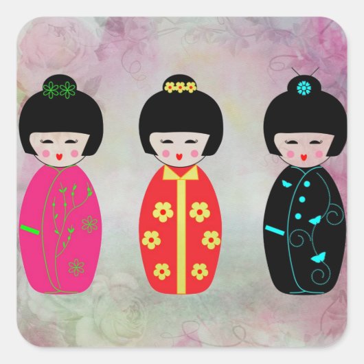 Asian Dolls Quadratischer Aufkleber (Vorderseite)