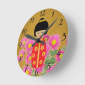Asian Dolls Runde Wanduhr (Winkel)