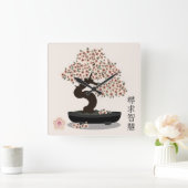Asian floral bonsai blossom tree graphic design quadratische wanduhr (Zuhause)