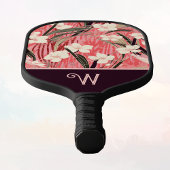 Asian Floral Pink Peach White Chinoiserie Monogram Pickleball Schläger