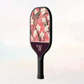 Asian Floral Pink Peach White Chinoiserie Monogram Pickleball Schläger