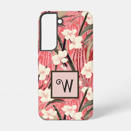 Asian Floral Pink Peach White Chinoiserie Monogram Samsung Galaxy Hülle (Rückseite)