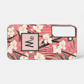 Asian Floral Pink Peach White Chinoiserie Monogram Samsung Galaxy Hülle (Rückseite (Horizontal))