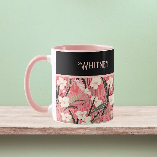 Asian Floral Pink Peach White Chinoiserie Monogram Tasse