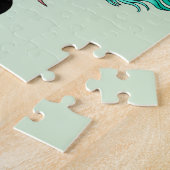 Asian Geisha Dragon Cherry Blossoms Blue Puzzle (Seite)