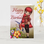 Asian Girl Beautiful Blume Happy Birthday Card 1 Karte (Gelbe Blume)