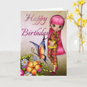 Asian Girl Beautiful Blume Happy Birthday Card 2 Karte (Gelbe Blume)